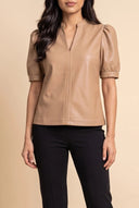 Split Neck Faux Leather Top