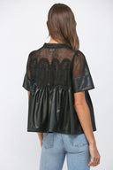 Lace Overlay Faux Leather Babydoll Top