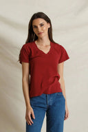 Perfect White Tee Hendrix Boxy V Neck Tee in Ruby Red