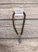 Farrah B Blue Heart Brown Beaded Necklace