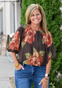 Floral Print Top with Bubble Hem