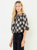 Flowy Cinched Plaid Top