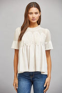Sheer mesh/faux suede top