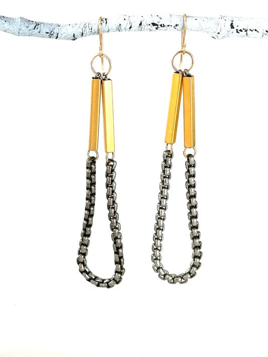Silver chain bar drop Earrings