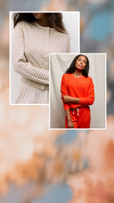 Two women wearing different outfits with a blurred natural background
