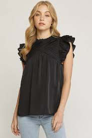 Black Ruffle Sleeve, Ruffle Neck Top